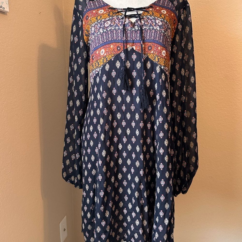 Xhilaration Navy and Orange Long Sleeve Dress